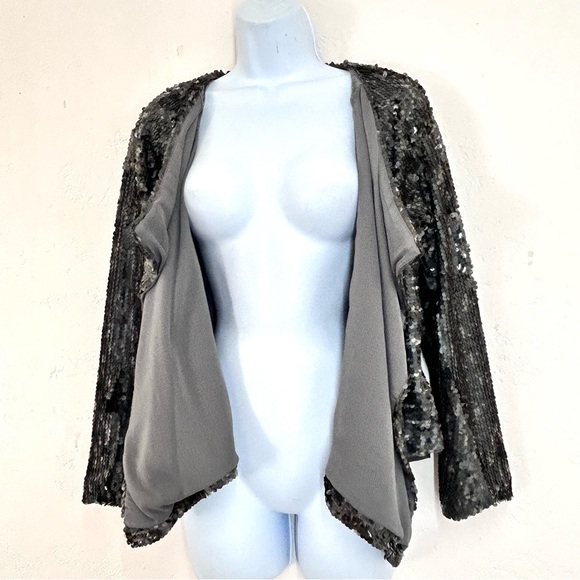 Free People Sequin Drape Open Front Jacket Size XS Gray Party Sparkle - Picture 2 of 10